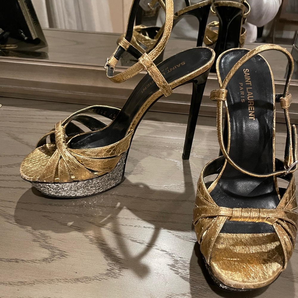 Saint Laurent tribute heals (two tone, metallic)